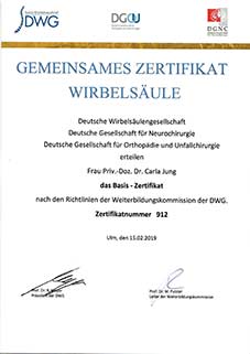Gemeinsames Zertifikat Wirbelsaeule PD Dr. Jung